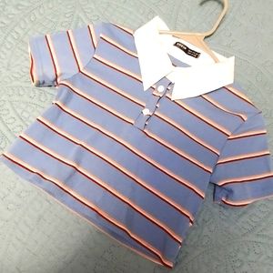 EUC SHEIN blue ribbed knit collared crop top with stripes